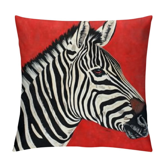 Zebra Throw Pillow Covers African Black White Stripe Wild Animals Exotic Wildlife Square Pillow Cases  for Decorative Cushion Bed Couch Sofa Red