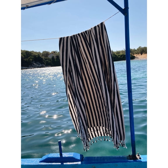 Black & White Stripe Beach Towel, Kitchen Hand Mini Towels, Linen Tea Towels, Zebra Patterned Multi-Purpose Organic Cloth, Zero Waste Gift