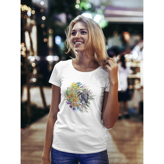 Zebra Tropical Flower Paradise T-Shirt Women -Image by Shutterstock, Female Small