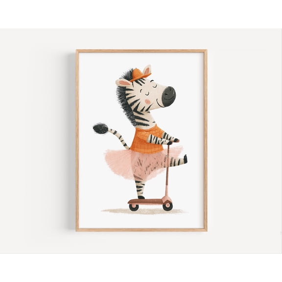Zebra Tutu Scooter Art Poster, Girl Nursery Decor, Unframed Poster Size 12x18