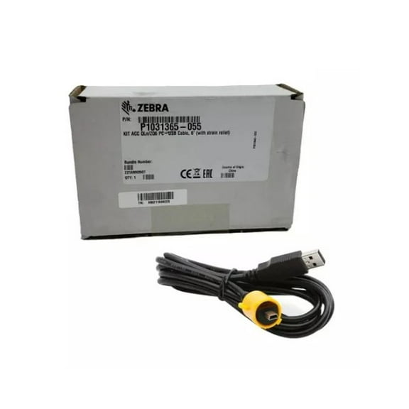 Zebra USB Cable - Part Number: P1031365-055 (6FT) w/Strain Relief for QLN/ZQ6 Series