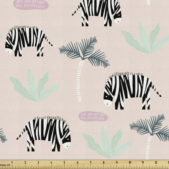 Ambesonne Zebra Fabric by the Yard Upholstery, Abstract Animal Art, 2 Yards, Multicolor