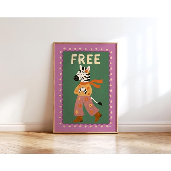 Zebra Wall Art Retro Room Empowering Animal Print Boho Nursery Unframed Paper Poster 8x10in