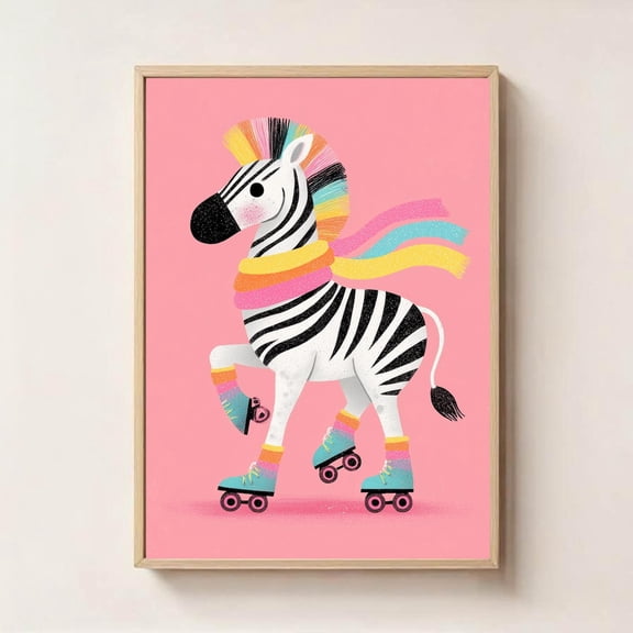 Zebra Wall Art Roller Skating Zebra Safari Nursery Decor, Unframed Paper Poster 11x14in