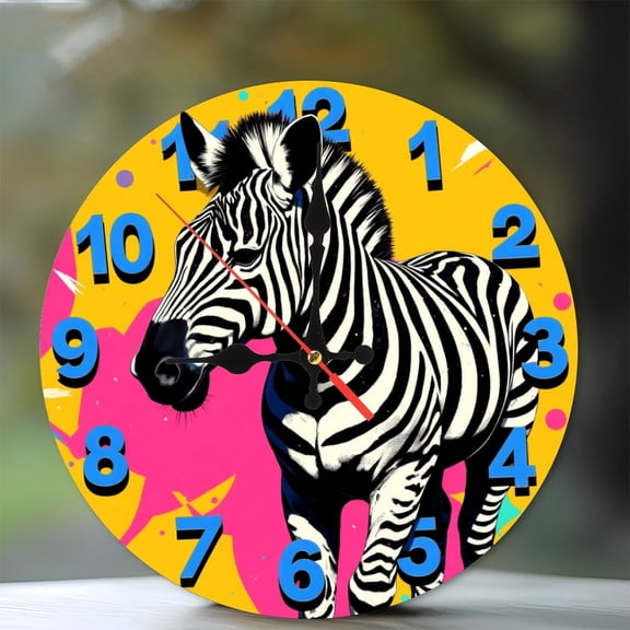 Zebra Wall Clock 10-Inch Silent Wooden Wall Clock, Battery Operated (AA Batteries Not Included), Artistic Home Decor