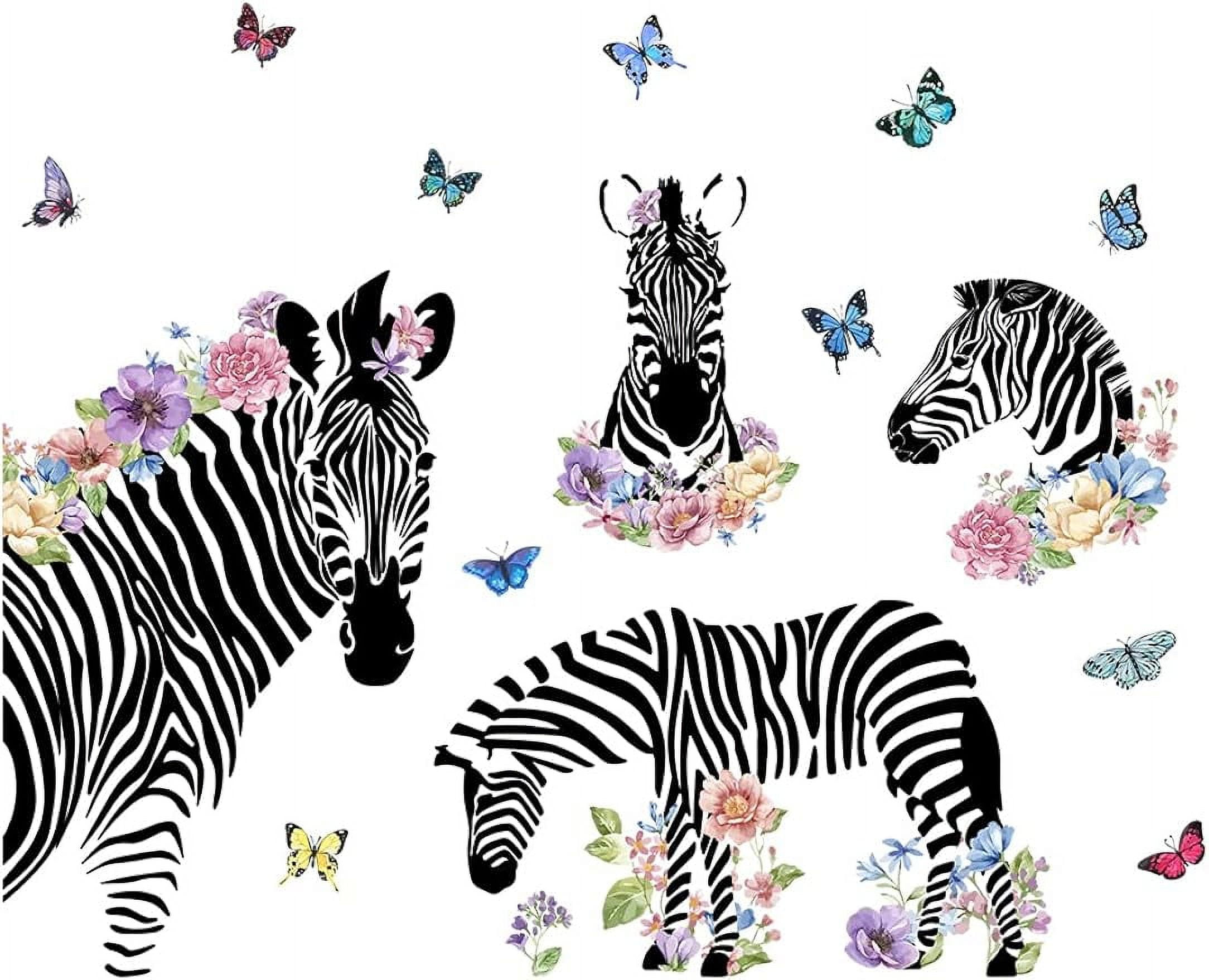 Zebra Wall Decals Flower and Animal Butterfly Large Wall Sticker DIY