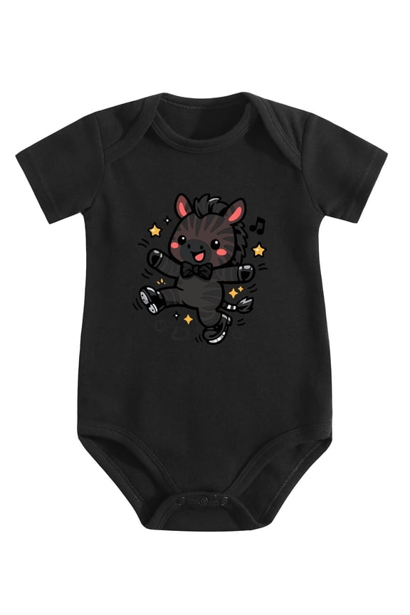 Zebra Wearing Bowtie Tap Dancing Baby Bodysuit, 100% Cotton Short Sleeve Snap Romper, 0-12 Months