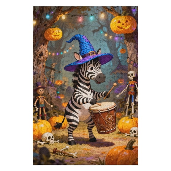 Zebra Wearing Wizard Hat 1000 Piece Jigsaw Puzzles for Adults Halloween Singing Ritual Art Jigsaw Puzzle Colorful DIY Puzzles for Home Decoration Gifts Family Puzzle Perfect for Game Nights