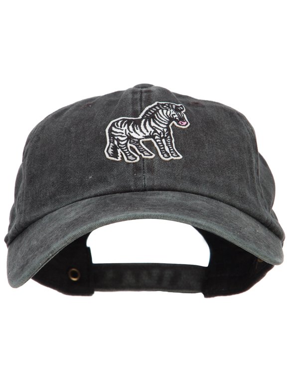 Zebra Wild Animal Patched Washed Cotton Twill Cap - Black OSFM