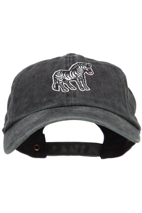 Zebra Wild Animal Patched Washed Cotton Twill Cap - Black OSFM