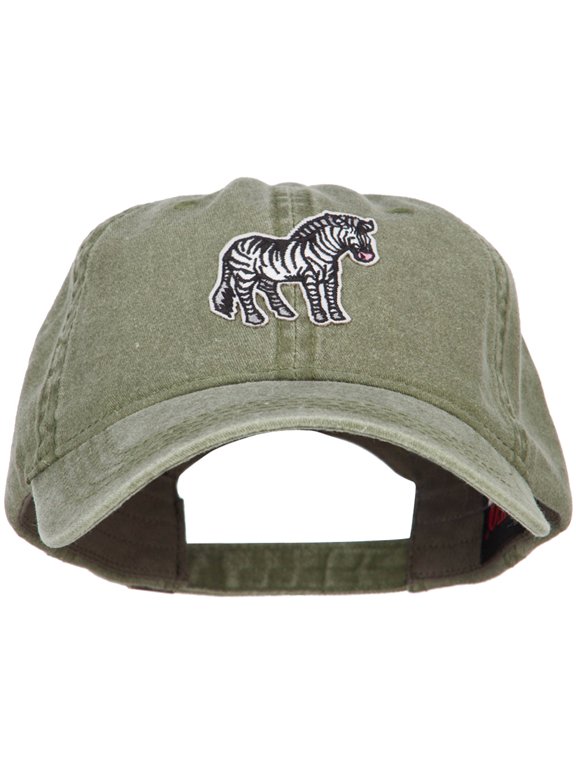 Zebra Wild Animal Patched Washed Cotton Twill Cap - Olive OSFM