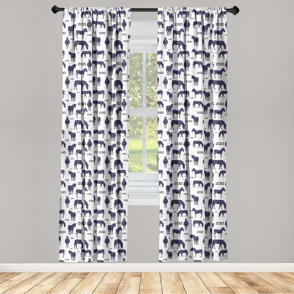 Zebra Window Curtains, Silhouette of African Animals in Purplish Colors with Zoo Lettering Modern, Lightweight Decor 2-Panel Set with Rod Pocket, Pair of - 28"x63", Violet Charcoal Grey, by Ambesonne