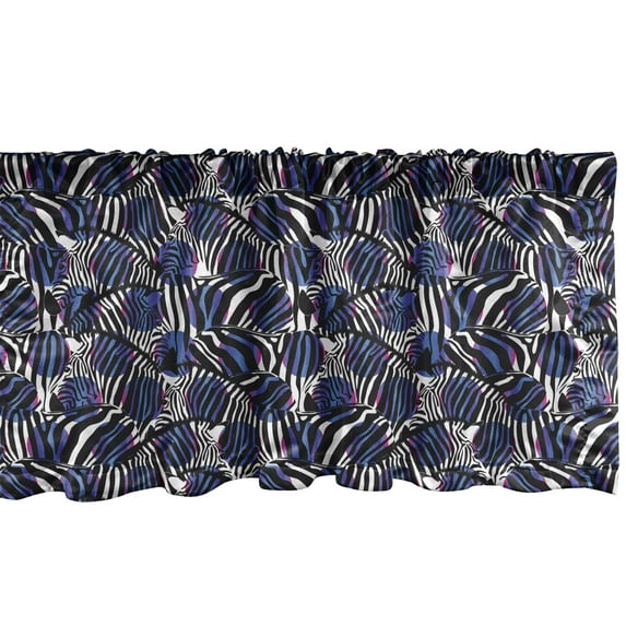 Zebra Window Valance, Psychedelic Style Monochrome Horse Silhouettes With Multicolored Sphere Print, Curtain Valance for Kitchen Bedroom with Rod Pocket, 54" X 18", Black White Violet, by Ambesonne