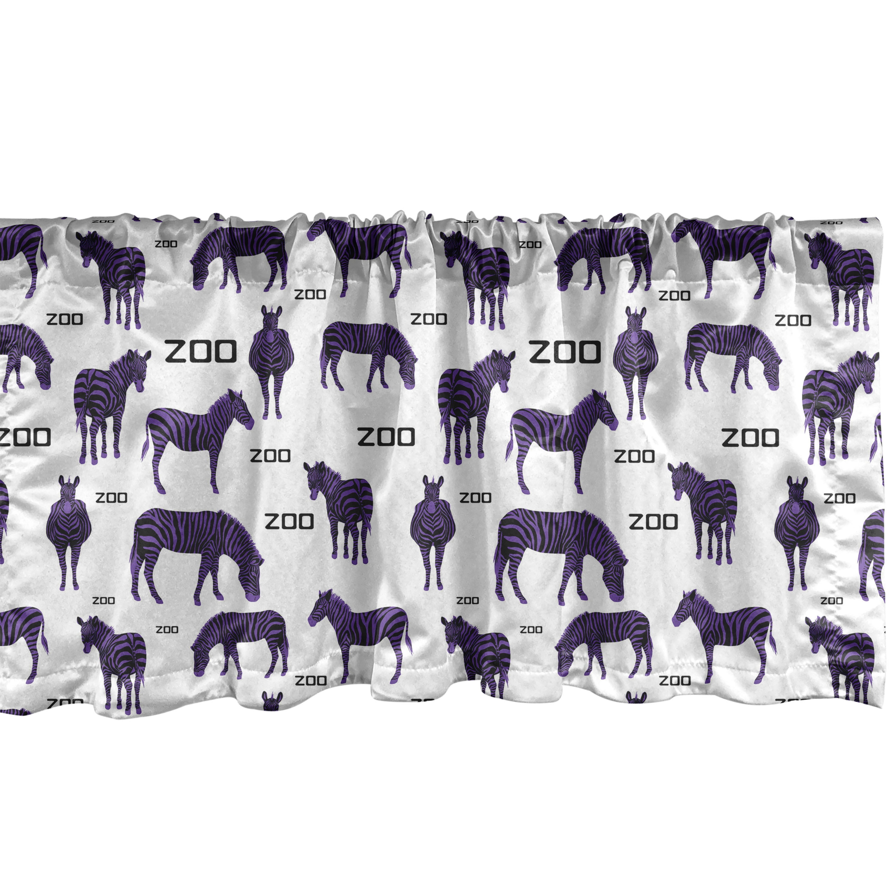 Zebra Window Valance, Silhouette of African Animals in Purplish Colors