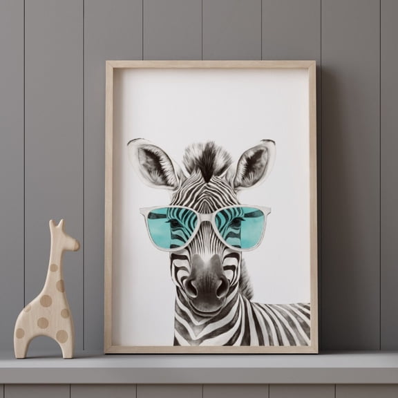 Zebra With Glasses Poster, Safari Animal Wall Art, Unframed Paper Poster 8x10in