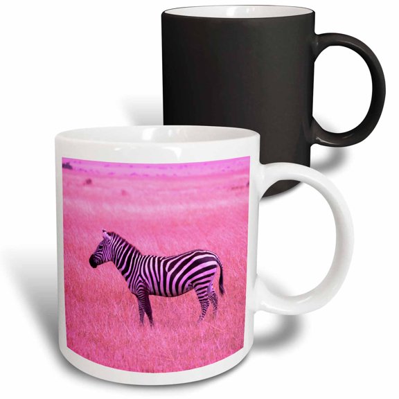 3drose, Zebra with Pink Background in the Savanna, 11oz Magic Transforming Mug