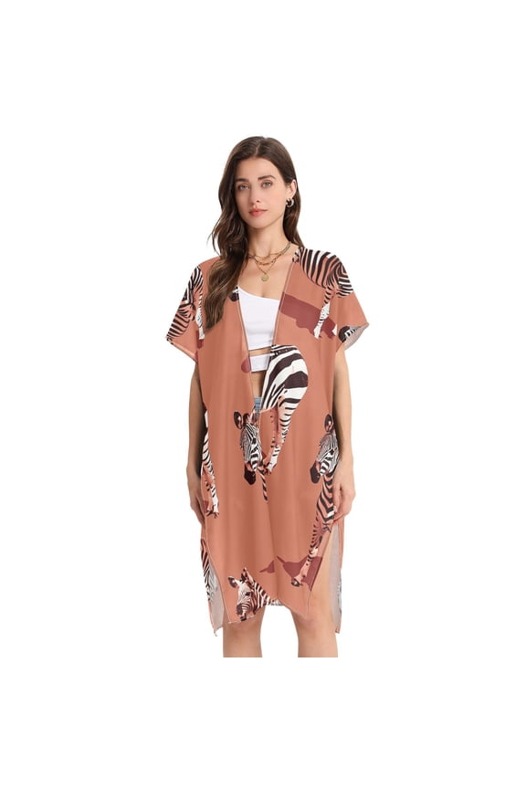 Zebra Women Swimsuit Cover up V Neck Beach Dress Short Sleeve Vacation Outfits Swimwear