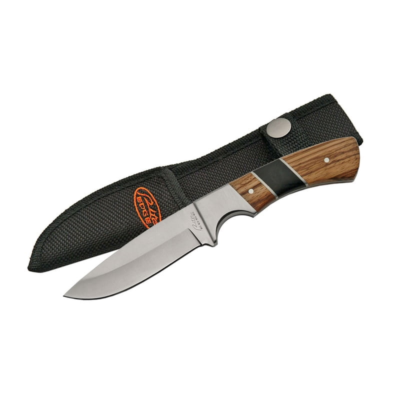 SZCO 8" Black and Zebrawood Hunter Knife, Stainless Steel Fixed Blade with Stainless Bolster, Traditional Outdoor Survival and Hunting Tool with Nylon Sheath