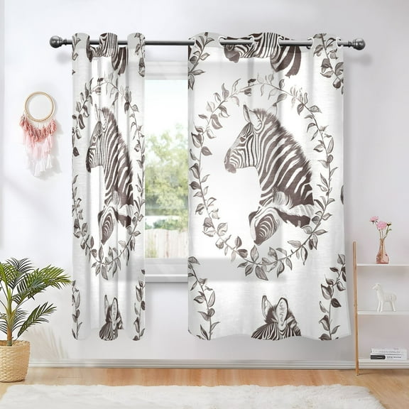 Zebra Wreath Blackout Curtains 63 inch Length 2 Panels Window Decoration Curtains for Bedroom Living Room