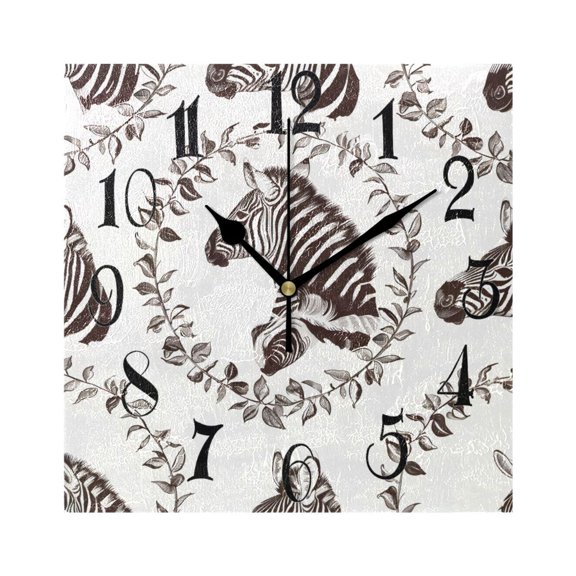 Zebra Wreath Wall Clock Decorative Square Silent Non-Ticking Operated Clocks Aesthetic for Bedroom Living Room