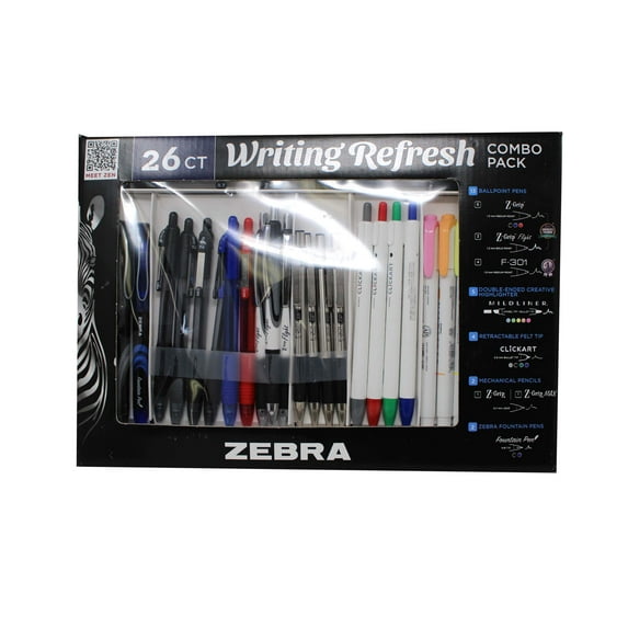 Zebra Writing Refresh Combo Pack Z-Grip F-301 Mildliner Fountain Pens, 26 Count (Box Damaged)