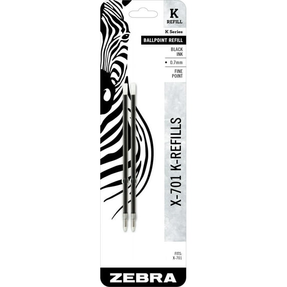 Zebra X-701 Steel K-Refill, Fine Point, 0.7mm, Black Ink, 2 Count