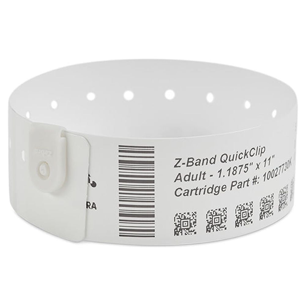 Zebra Z-Band QuickClip Direct Thermal Wristband, Polypropylene, 1.1875" x 11", 240 Wristbands Per Roll, 4 Rolls