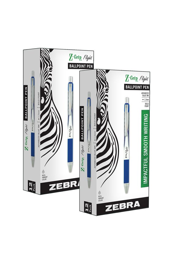Z-Grip Flight Retractable Ballpoint Pen Bold Point Blue Ink 12 Per Pack 2 Packs (ZEB21920-2)