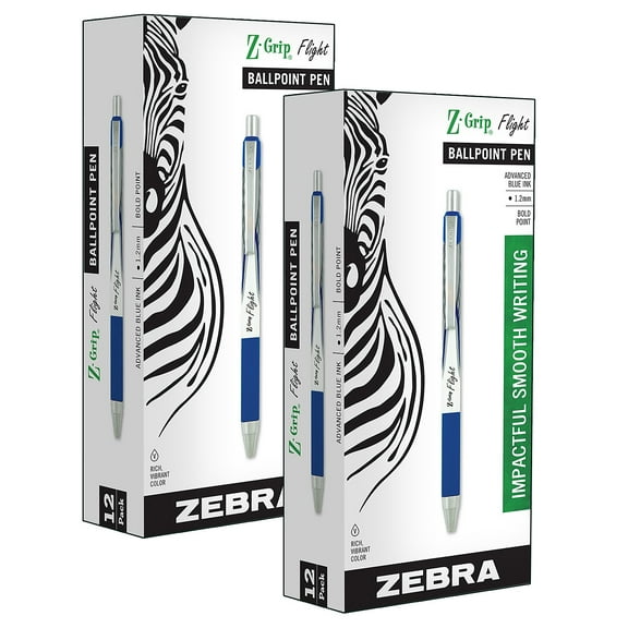 Zebra Z-Grip Flight Retractable Ballpoint Pen Bold Point Blue Ink 12 Per Pack 2 Packs (ZEB21920-2)