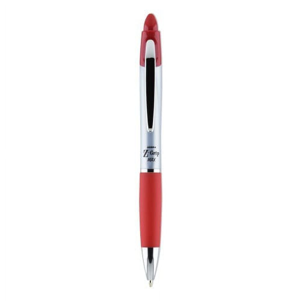 Zebra Z-Grip MAX Ballpoint Pen, Retractable, Medium 1 mm, Red Ink, Silver/Red Barrel, 12/Pack, Each
