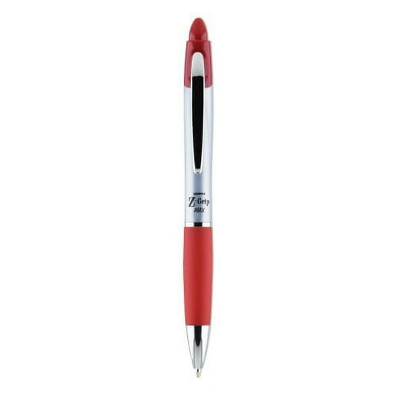 Zebra Z-Grip MAX Ballpoint Pen, Retractable, Medium 1 mm, Red Ink, Silver Barrel, 12/Pack (22430)