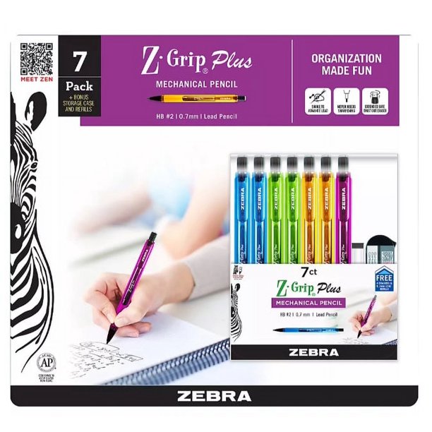 Zebra ZGrip Plus Mechanical Pencils with Bonus Lead and Erasers, 7 ct