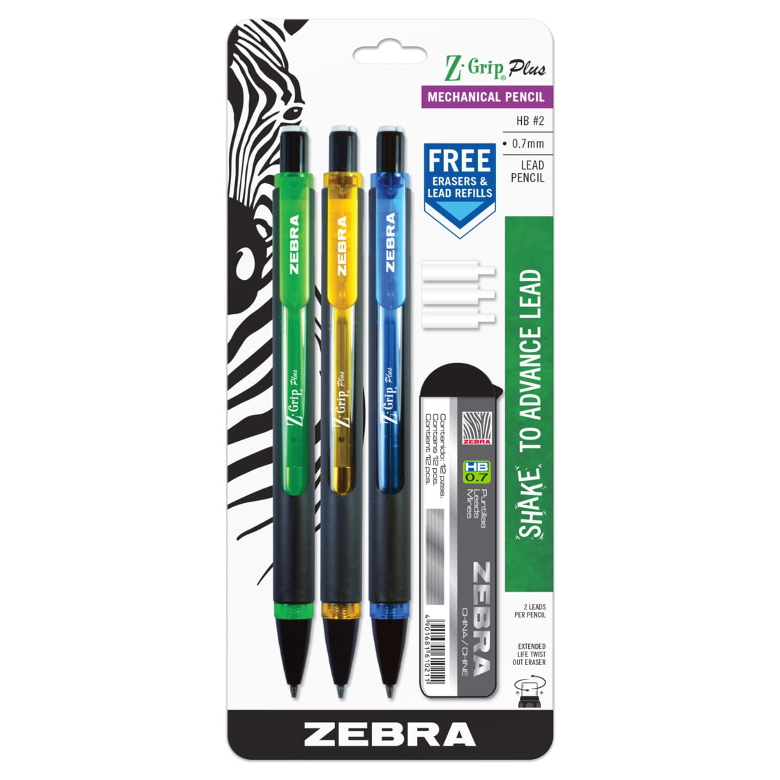 Zebra Z-Grip Plus Mechanical Pencil, 0.7mm, Bonus Lead & Erasers