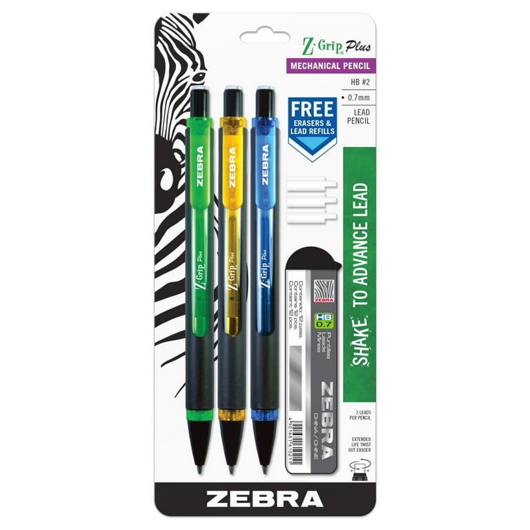 Zebra Z-Grip Plus Mechanical Pencil, 0.7mm, Bonus Lead & Erasers