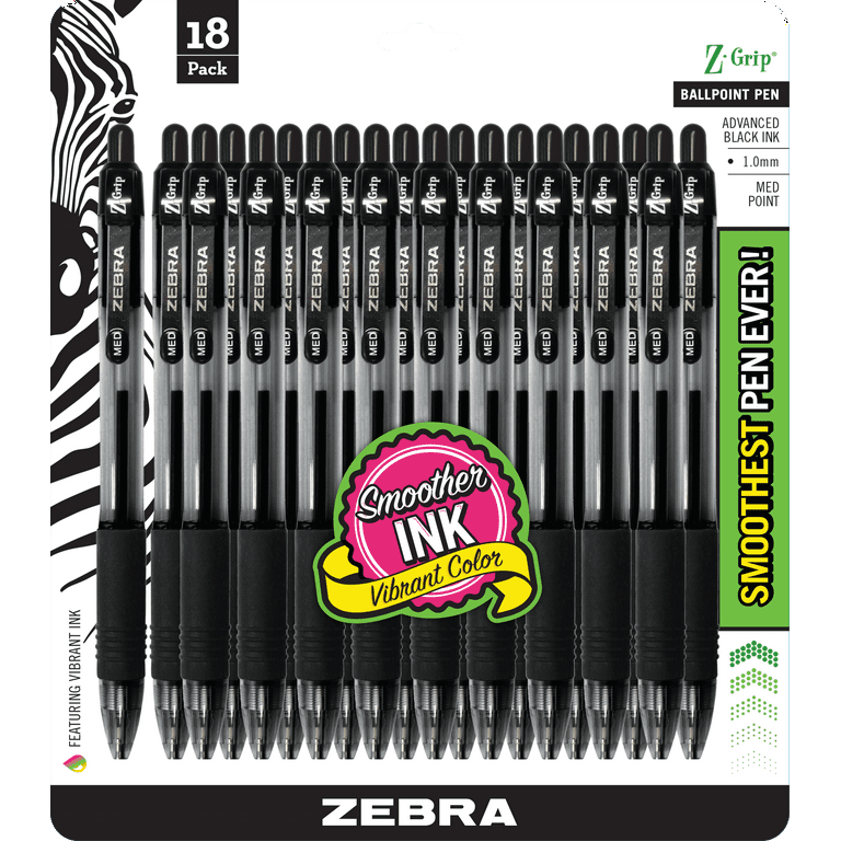 Black - Z-Grip Retractable Ballpoint Pen 1.0mm 18/Pkg - Zebra Pen