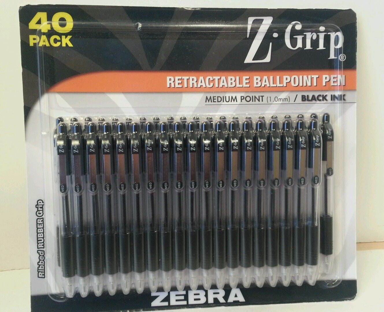 Zebra Z-Grip Retractable Ballpoint Pen 1.0mm Point Size Black Ink 40 Pack