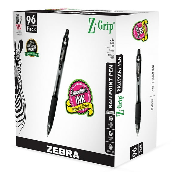1 mm Z-Grip Retractable Ballpoint Pen - Medium/Black Ink/Clear/Black Barrel (96/Pack)