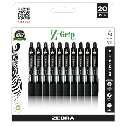 Z-Grip Retractable Ballpoint 1.0mm Black Ink 20pk