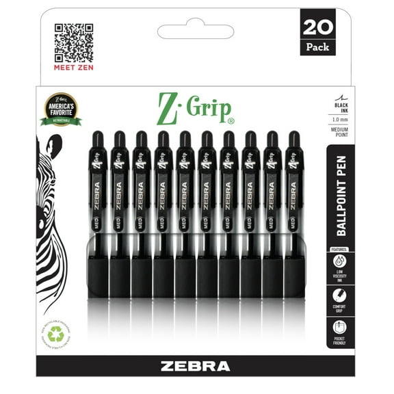 Z-Grip Retractable Ballpoint 1.0mm Black Ink 20pk