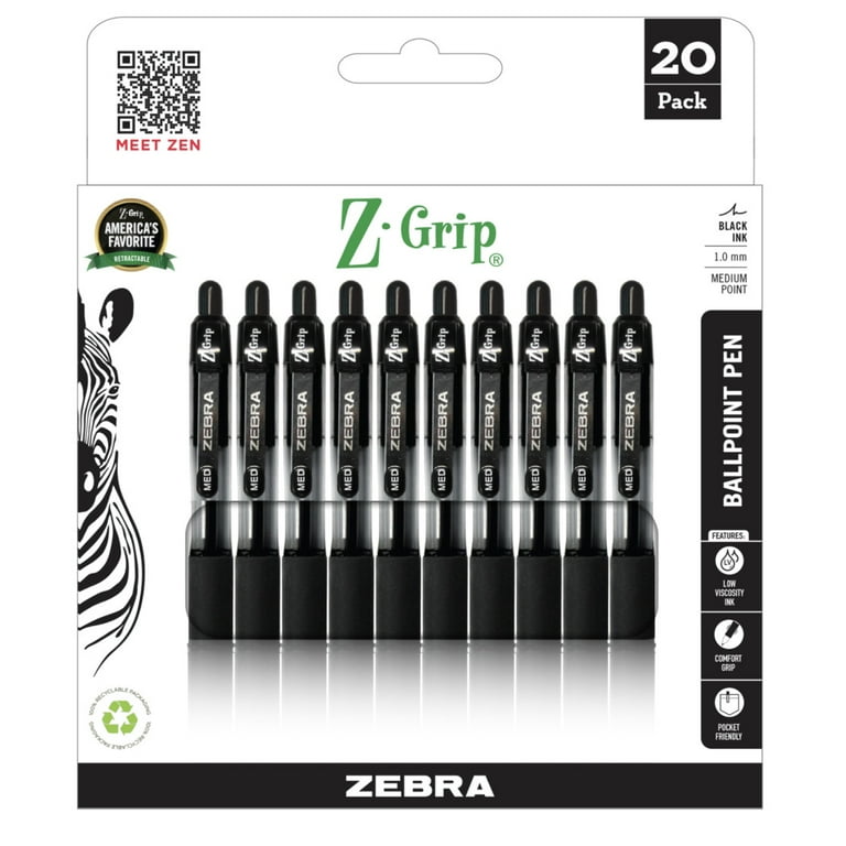 Zebra Ballpoint Pen with 1.0mm Medium Tip Black Ink Retractable 20