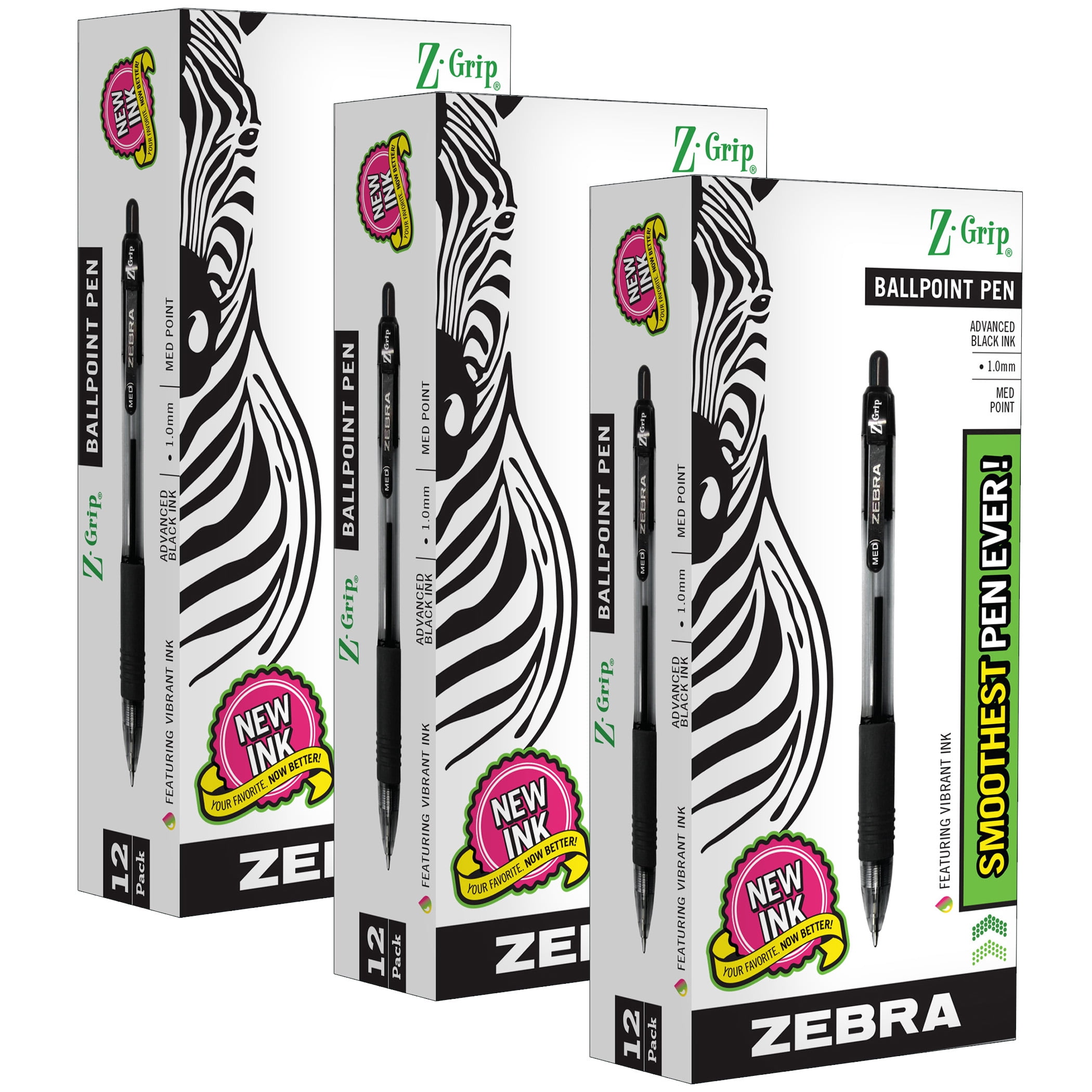 1.0mm Medium Point Pens Zebra Ola Retractable Ballpoint Pens - 1.0mm Black Dozen Pack (23510) Z Grip Flight Pens