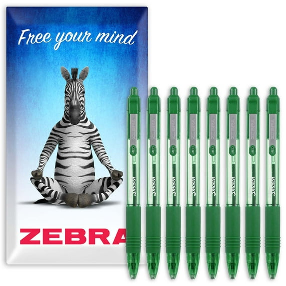 Zebra Z-Grip Smooth Retractable Ballpoint Pen - 1.0mm Nib - Green - Pack of 8