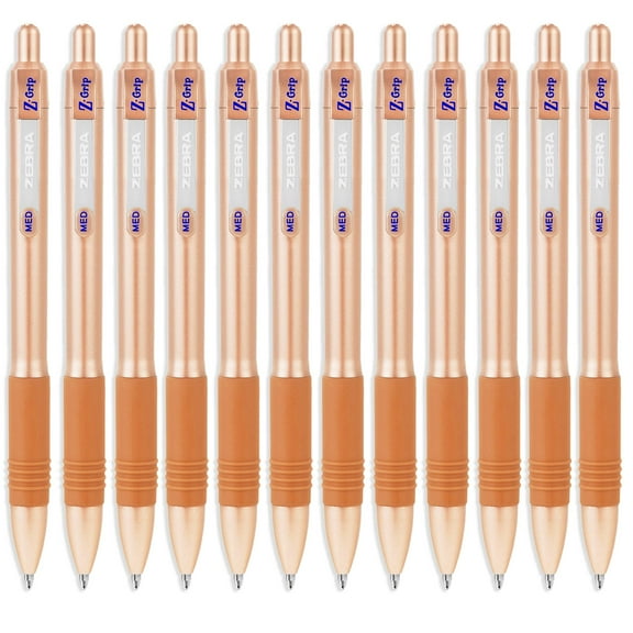 Zebra Z-Grip Smooth Retractable Ballpoint Pen - Rose Gold Barrel - Blue Ink - Pack of 12