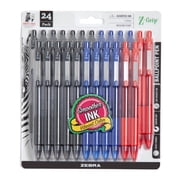 Zebra Z-Grip retractable ballpoint pen 1.0mm, black, blue, red ink, 24-pack