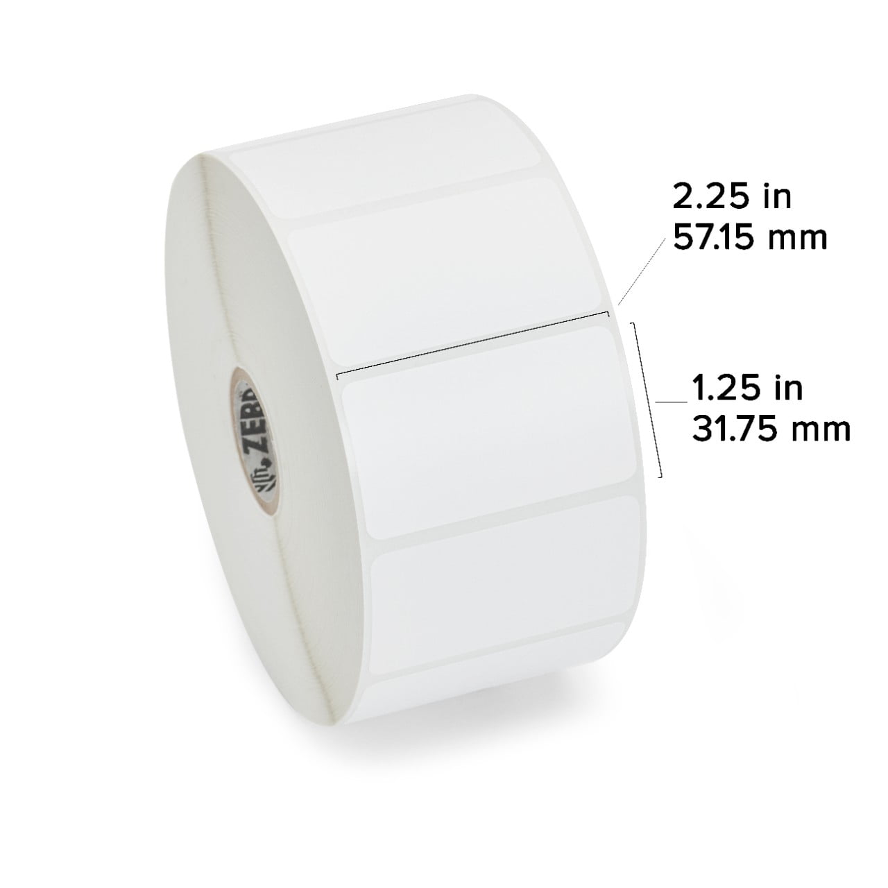 Zebra Z-Perform 2000D Direct Thermal Labels, 2.25" x 1.25" Label, 1" Core, 2,100 Per Roll, 12 Rolls