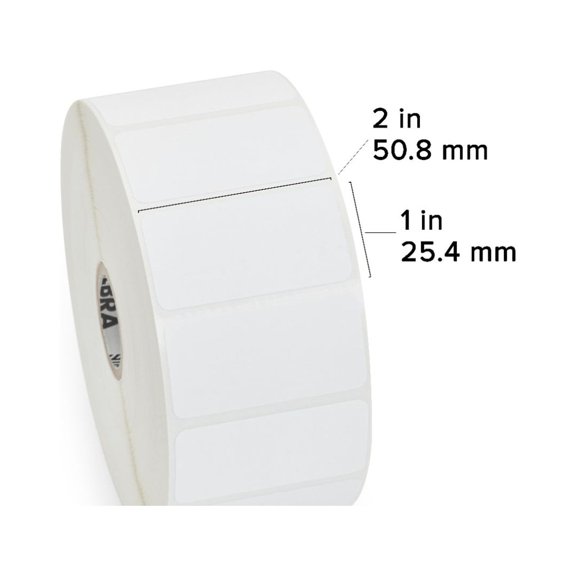 Zebra Z-Perform 2000T Thermal Transfer Labels, 2" x 1" Label, 1" Core, 2,490 Per Roll, 6 Rolls