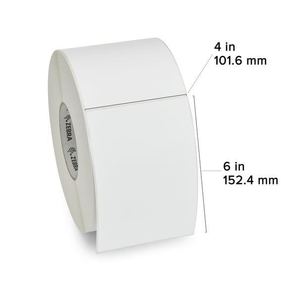 Zebra Z-Perform 2000T Thermal Transfer Labels, 4" x 6" Label, 3" Core, 1,000 Per Roll, 4 Rolls