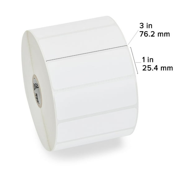 Zebra Z-Select 4000D Direct Thermal Labels, 3" x 1" Label, 1" Core, 2,340 Per Roll, 6 Rolls