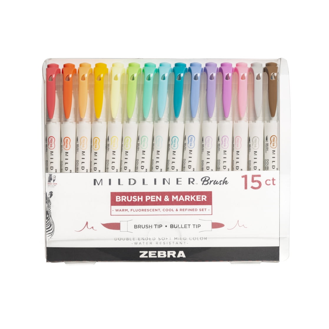 Mildliner Dual Tip Brush Pen Assorted 15pk