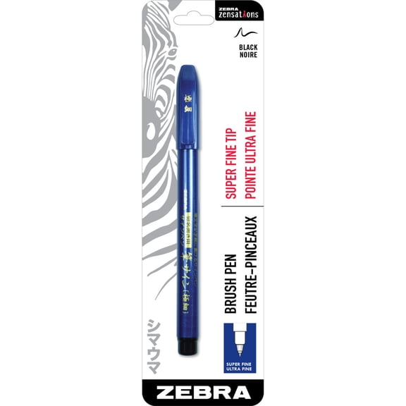 Zebra Zensations Brush Pen, Super Fine Brush Tip, Black Water-Resistant Ink, 1 Per Pack